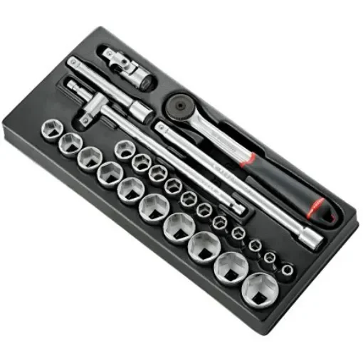 Facom 26-Piece Metric 1/2 in Standard Socket Set with Ratchet, 6 point - MOD.S161-46 product image