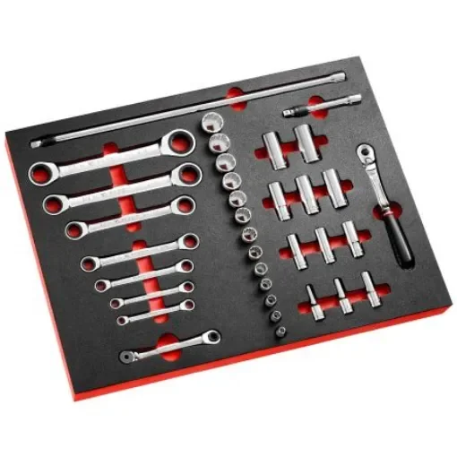 Facom 35-Piece Imperial 3/8", 1/4" Deep Socket/Standard Socket/Spanner Set with Ratchet, 12 point - MODM.JL2U product image