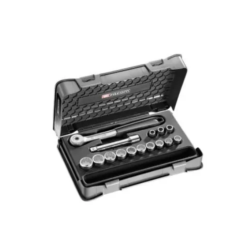 Facom 15-Piece Metric 1/2 in Standard Socket Set with Ratchet, 12 point - S.151-1P12 product image