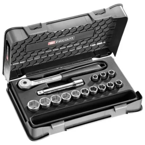 Facom 15-Piece Metric 1/2" Standard Socket Set with Ratchet, 6 point - S.151-1P6 product image