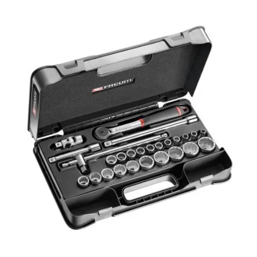 Facom 26-Piece Metric 1/2 in Standard Socket Set with Ratchet, 12 point - S.161-4P12 product image