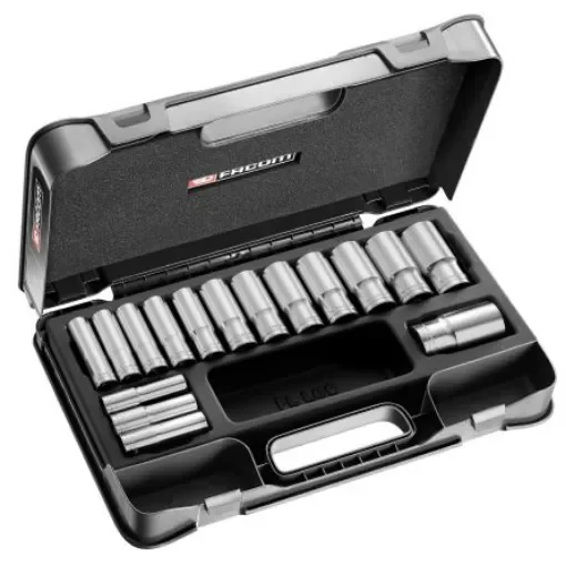 Facom 16-Piece Metric 1/2 in Deep Socket Set, 12 point - S.404AE product image