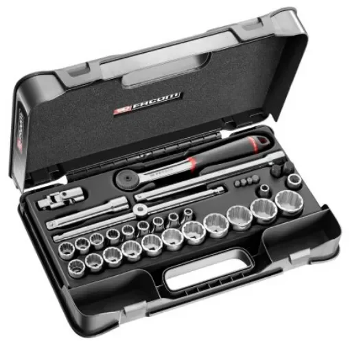 Facom 35-Piece Metric 1/2 in Standard Socket/Bit Set with Ratchet, 12 point - S.446ADP product image