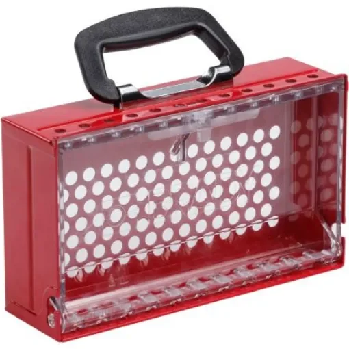 Brady 12 Padlock Lockout Station - SLIMVIEW LOCK BOX, 12 PADLOCK, RED product image