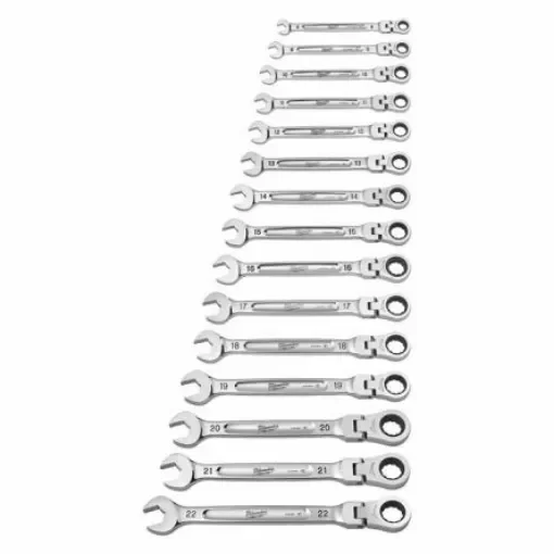 Milwaukee 15-Piece Ratchet Spanner Set, 8 mm, 9 mm, 10 mm, 11 mm, 12 mm, 13 mm, 14 mm, 15 mm, 16 mm, 17 mm, 18 mm, 19 - 4932478558 product image