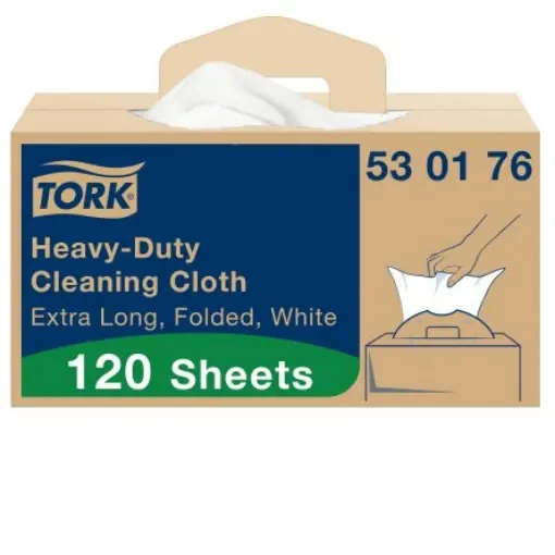 Tork White Non Woven Fabric Cloths for Heavy Duty Cleaning, Box of 120, 61.5 x 35.5cm, Repeat Use - 530176 product image