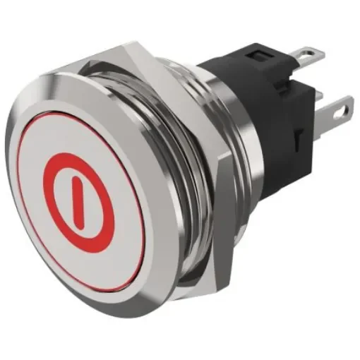 EAO 82 Series Illuminated Push Button Switch, Momentary, Panel Mount, 22.3mm Cutout, SPDT, Red LED, 240V, IP65, IP67 - 82-6151.1A14.B001 product image