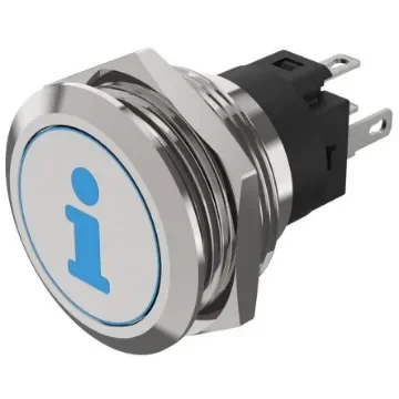EAO 82 Series Illuminated Push Button Switch, Momentary, Panel Mount, 22.3mm Cutout, SPDT, Blue LED, 240V, IP65, IP67 - 82-6151.1A24.B004 product image