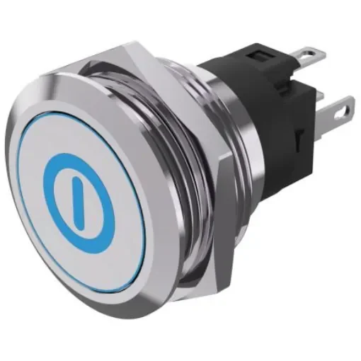 EAO 82 Series Illuminated Push Button Switch, Latching, Panel Mount, 22.3mm Cutout, SPDT, Blue LED, 240V, IP65, IP67 - 82-6151.2A24.B001 product image