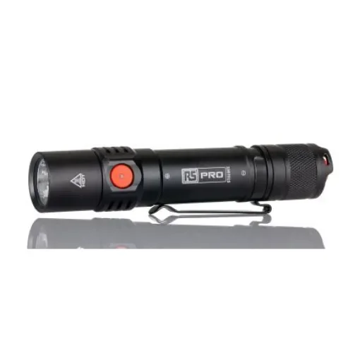 RS PRO LED Torch Black, Red - Rechargeable 1200 lm, 133.5 mm - 2397015 product image