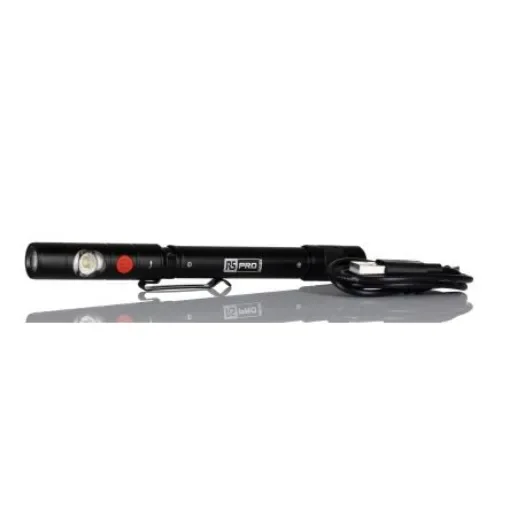 RS PRO LED Pen Torch Black - Rechargeable 375 lm, 164 mm - 2397029 product image