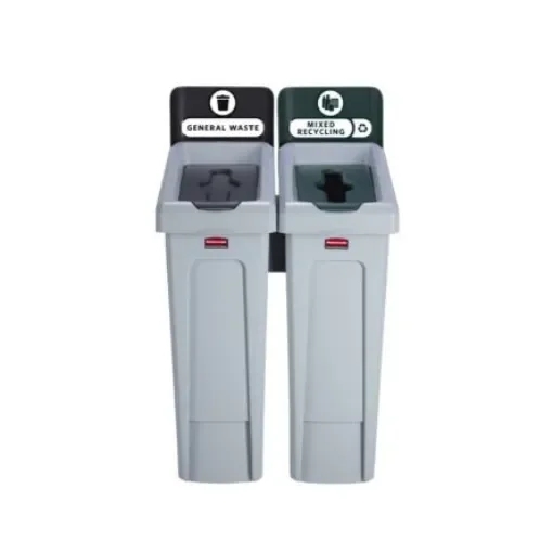 Rubbermaid Commercial Products Slim Jim Recycling Station 87L Green Polypropylene Waste Bin - 2129601 product image