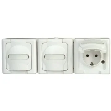 Kopp White 3 Gang Plug Socket, 2+E Poles, 16A, Type F - German Schuko, Outdoor Use - 1313.0200.6 product image