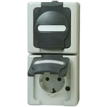 Kopp Grey 2 Gang Plug Socket, 2+E Poles, 16A, Type F - German Schuko, Outdoor Use - 1314.5600.8 product image