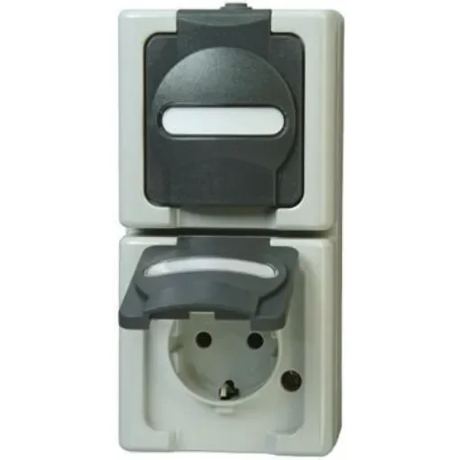 Kopp Grey 2 Gang Plug Socket, 2+E Poles, 16A, Type F - German Schuko, Outdoor Use - 1314.5600.8 product image