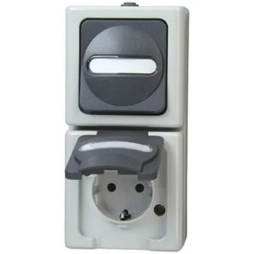 Kopp Grey 2 Gang Plug Socket, 16A, Type F - German Schuko, Outdoor Use - 1308.5600.9 product image