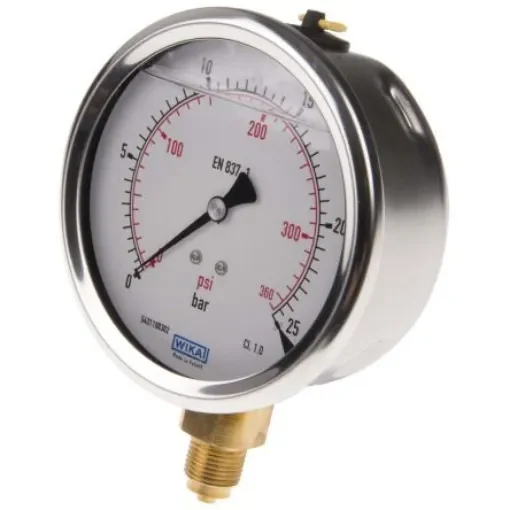 WIKA G 3/8 Analogue Pressure Gauge 25bar Bottom Entry 100mm Outside Diameter - 7075597 product image
