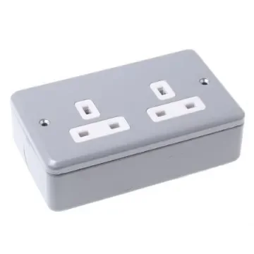 MK Electric Metalclad Plus Grey 2 Gang Plug Socket, 13A, Type G - British, Indoor Use - K850 ALM product image