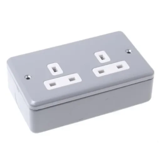 MK Electric Metalclad Plus Grey 2 Gang Plug Socket, 13A, Type G - British, Indoor Use - K850 ALM product image