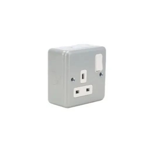 MK Electric Metalclad Plus Grey 1 Gang Plug Socket, 2 Poles, 13A, Type G - British, Indoor Use - K2977 ALM product image