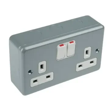 MK Electric Metalclad Plus Grey 2 Gang Plug Socket, 2 Poles, 13A, Type G - British, Indoor Use - K2946 ALM product image