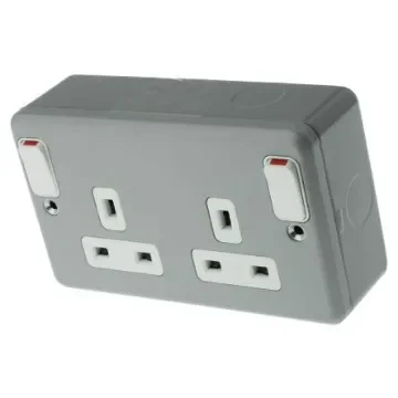 MK Electric Metalclad Plus Grey 2 Gang Plug Socket, 2 Poles, 13A, Type G - British, Indoor Use - K2945 ALM product image