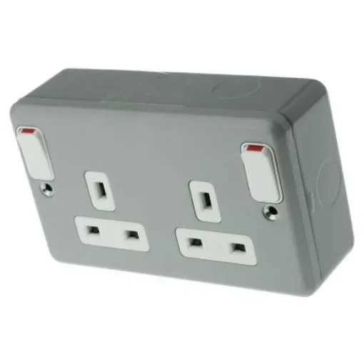 MK Electric Metalclad Plus Grey 2 Gang Plug Socket, 2 Poles, 13A, Type G - British, Indoor Use - K2945 ALM product image