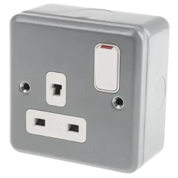 MK Electric Metalclad Plus Grey 1 Gang Plug Socket, 2 Poles, 13A, Indoor Use - K1247-ALM product image