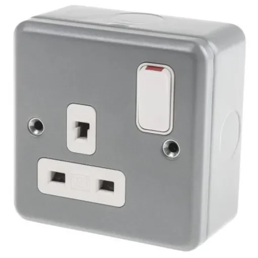 MK Electric Metalclad Plus Grey 1 Gang Plug Socket, 2 Poles, 13A, Indoor Use - K1247-ALM product image
