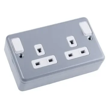 MK Electric Metalclad Plus Grey 2 Gang Plug Socket, 2 Poles, 13A, Indoor Use - K1248-ALM product image