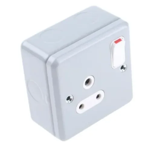 MK Electric Metalclad Plus Grey 1 Gang Plug Socket, 2 Poles, 5A, Indoor Use - K2871 ALM product image