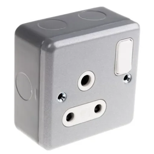MK Electric Metalclad Plus Grey 1 Gang Plug Socket, 2 Poles, 15A, Indoor Use - K2873 ALM product image