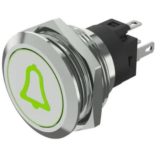 EAO 82 Series Illuminated Illuminated Push Button Switch, Momentary, Panel Mount, 22.3mm Cutout, SPDT, Green LED, 240V, - 82-6151.1A34.B005 product image