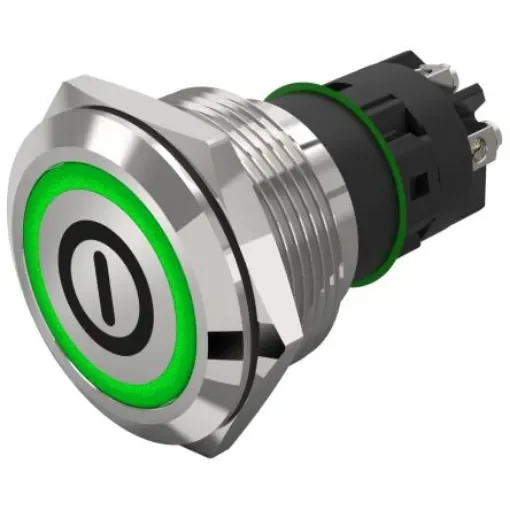 EAO 82 Series Illuminated Illuminated Push Button Switch, Momentary, Panel Mount, 22.3mm Cutout, SPDT, Green LED, 240V, - 82-6152.1133.B001 product image