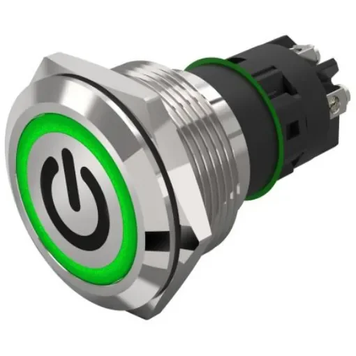 EAO 82 Series Illuminated Illuminated Push Button Switch, Latching, Panel Mount, 22.3mm Cutout, SPDT, Green LED, 240V, - 82-6152.2133.B002 product image
