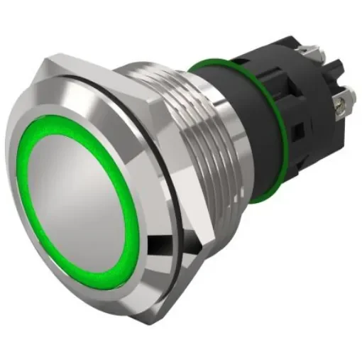 EAO 82 Series Illuminated Illuminated Push Button Switch, Momentary, Panel Mount, 22.3mm Cutout, SPDT, Green LED, 240V, - 82-6552.1133 product image
