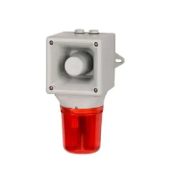 e2s AB105LDA Series Amber, Blue, Clear, Green, Red, Yellow LED Beacon, 230 V, IP65, Wall Mount, 113dB at 1 Metre - AB105LDAAC230AA0A1G/R product image