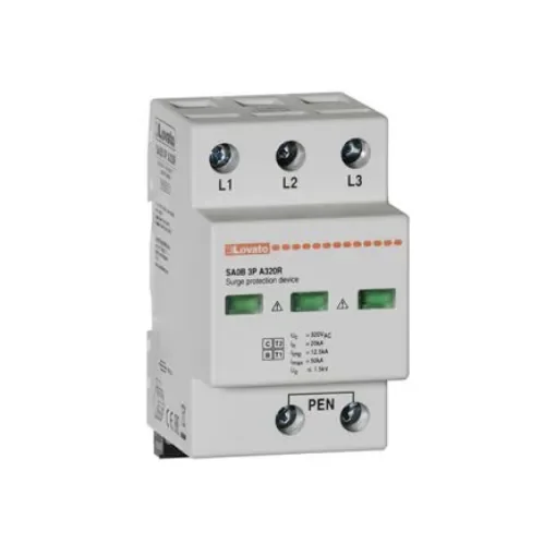 Lovato Single Phase Surge Protector, 50kA, DIN Rail Mount - SA0B3PA320R product image