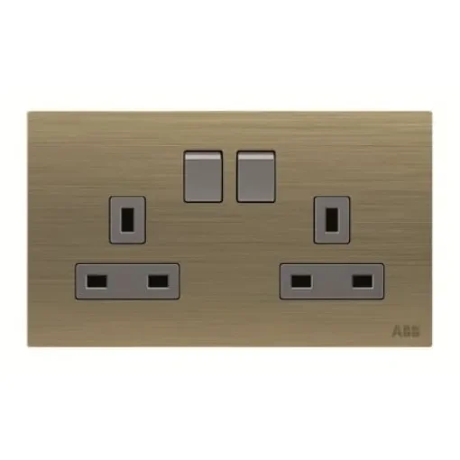 ABB Gold 2 Gang Plug Socket, 2 Poles, 13A, BS, Outdoor Use - 2CLA643719N1601 product image