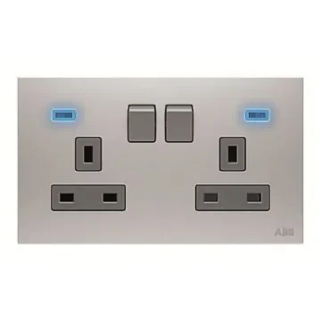 ABB Light Grey 2 Gang Plug Socket, 2 Poles, 13A, BS, Outdoor Use - 2CLA643729N1101 product image
