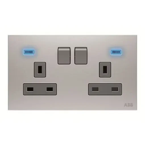 ABB Light Grey 2 Gang Plug Socket, 2 Poles, 13A, BS, Outdoor Use - 2CLA643729N1101 product image