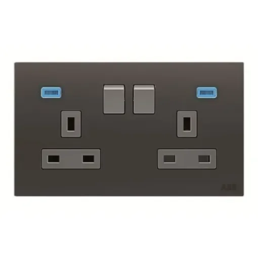 ABB Black 2 Gang Plug Socket, 2 Poles, 13A, BS, Indoor Use - 2CLA643729N1501 product image