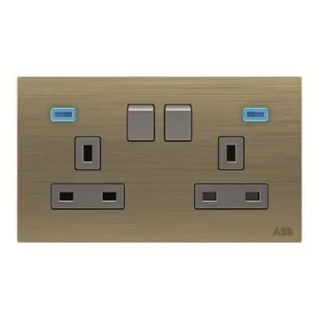 ABB Gold 2 Gang Plug Socket, 2 Poles, 13A, BS, Outdoor Use - 2CLA643729N1601 product image