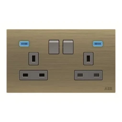 ABB Gold 2 Gang Plug Socket, 2 Poles, 13A, BS, Outdoor Use - 2CLA643729N1601 product image