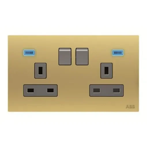 ABB Gold 2 Gang Plug Socket, 2 Poles, 13A, BS, Outdoor Use - 2CLA643729N1701 product image