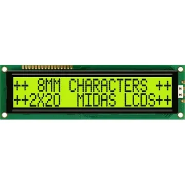 Midas MC22008B6W-SPTLY-V2 Alphanumeric LCD Alphanumeric Display, 2 Rows by 20 Characters product image