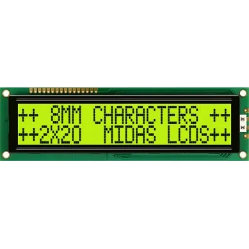 Midas MC22008B6W-SPTLY-V2 Alphanumeric LCD Alphanumeric Display, 2 Rows by 20 Characters product image