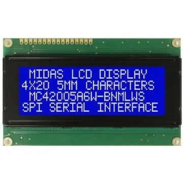 Midas MC42005A6W-BNMLWS-V2 Alphanumeric LCD Alphanumeric Display, 4 Rows by 20 Characters product image