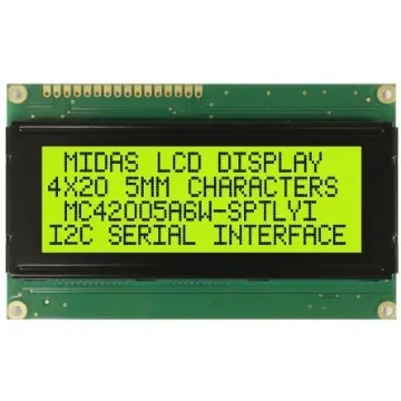 Midas MC42005A6W-SPTLYI-V2 Alphanumeric LCD Alphanumeric Display, 4 Rows by 20 Characters product image
