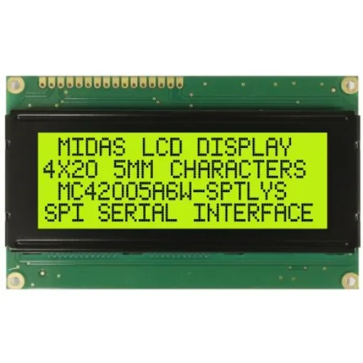 Midas MC42005A6W-SPTLYS-V2 Alphanumeric LCD Alphanumeric Display, 4 Rows by 20 Characters product image